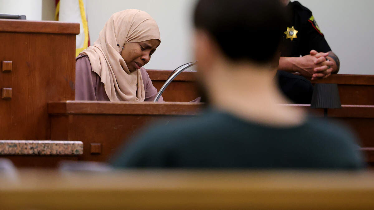 Aissatou Diallo, left, widow of Tahirou Diallo, reacts while her statement is read in 432nd District Court following a guilty plea by Kane Roden on Monday, Aug. 31, 2026, in Fort Worth. Roden shot and killed Tahirou Diallo, who was his Uber driver, in May of 2025.
